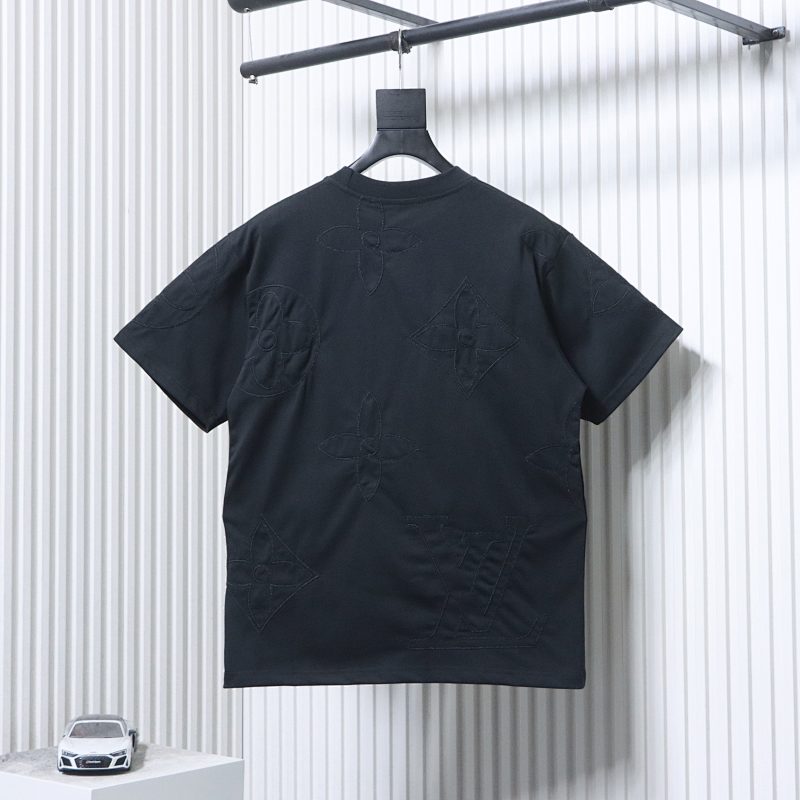 LOUIS VUITTON Triple Flower Embroidery Logo Black White Short Sleeve T-Shirt Style 1