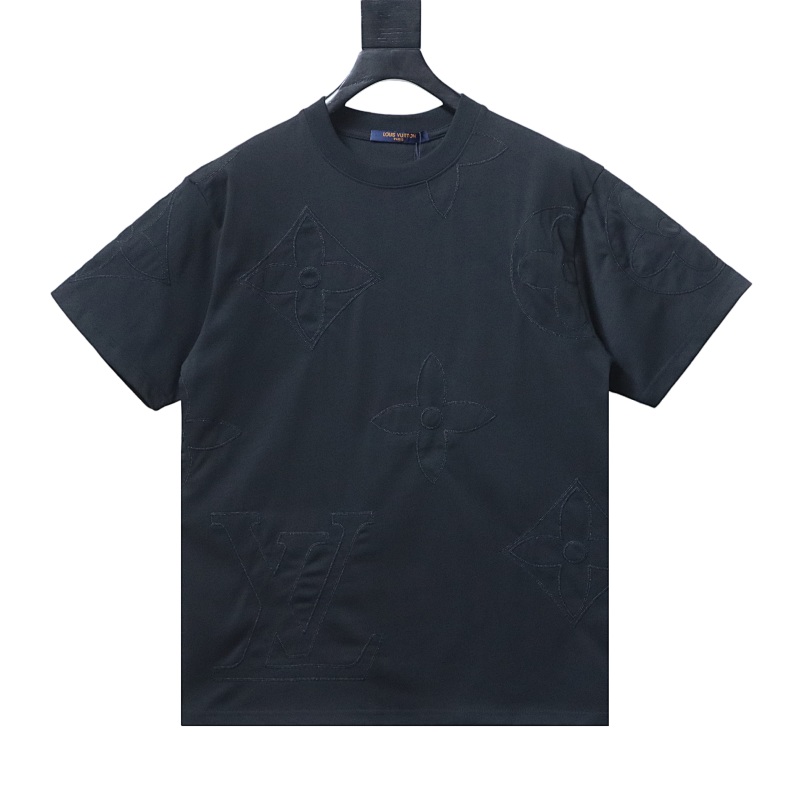 LOUIS VUITTON Triple Flower Embroidery Logo Black White Short Sleeve T-Shirt Style 2