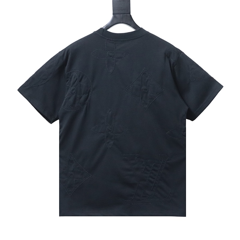 LOUIS VUITTON Triple Flower Embroidery Logo Black White Short Sleeve T-Shirt Style 2