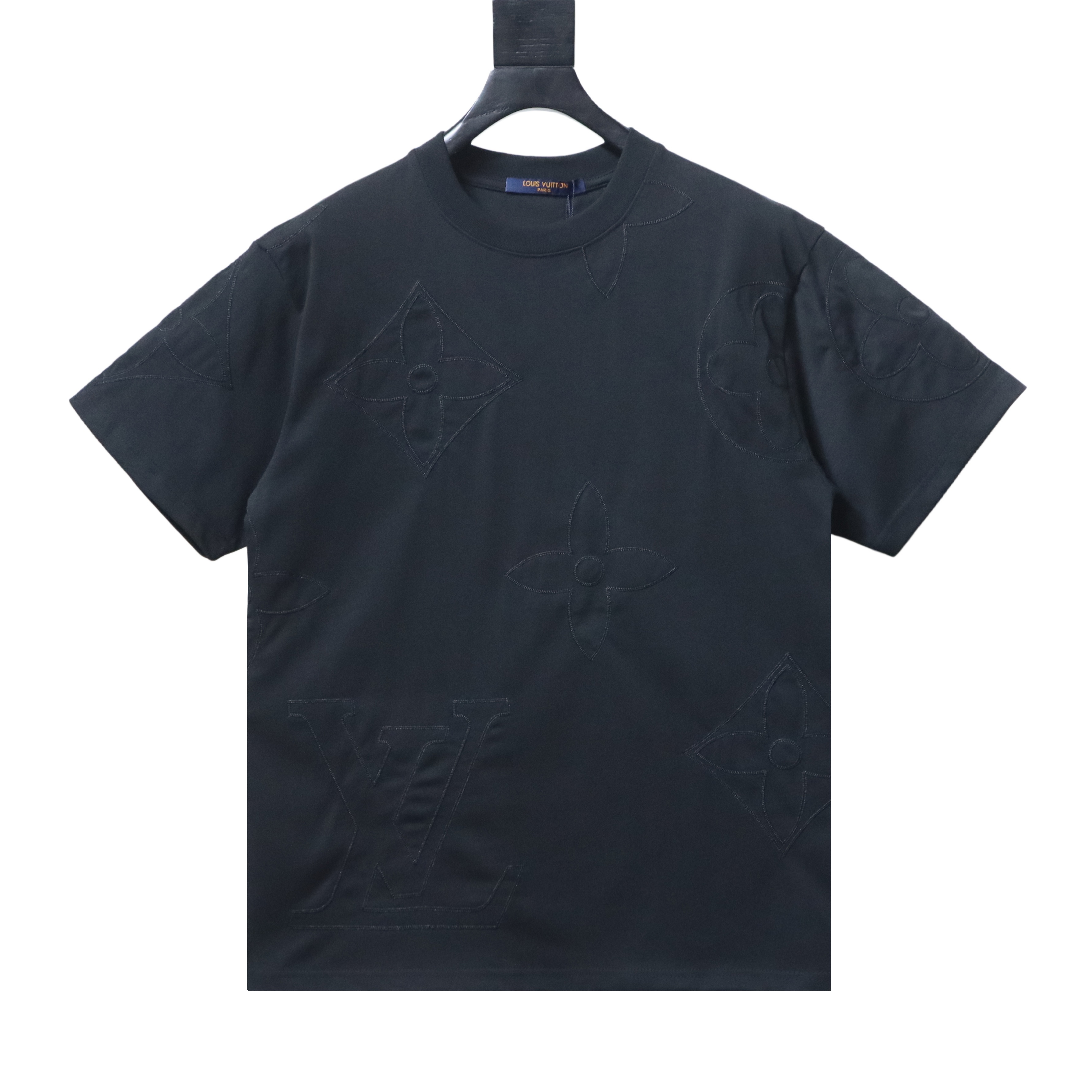 LOUIS VUITTON Triple Flower Embroidery Logo Black White Short Sleeve T-Shirt Style 2