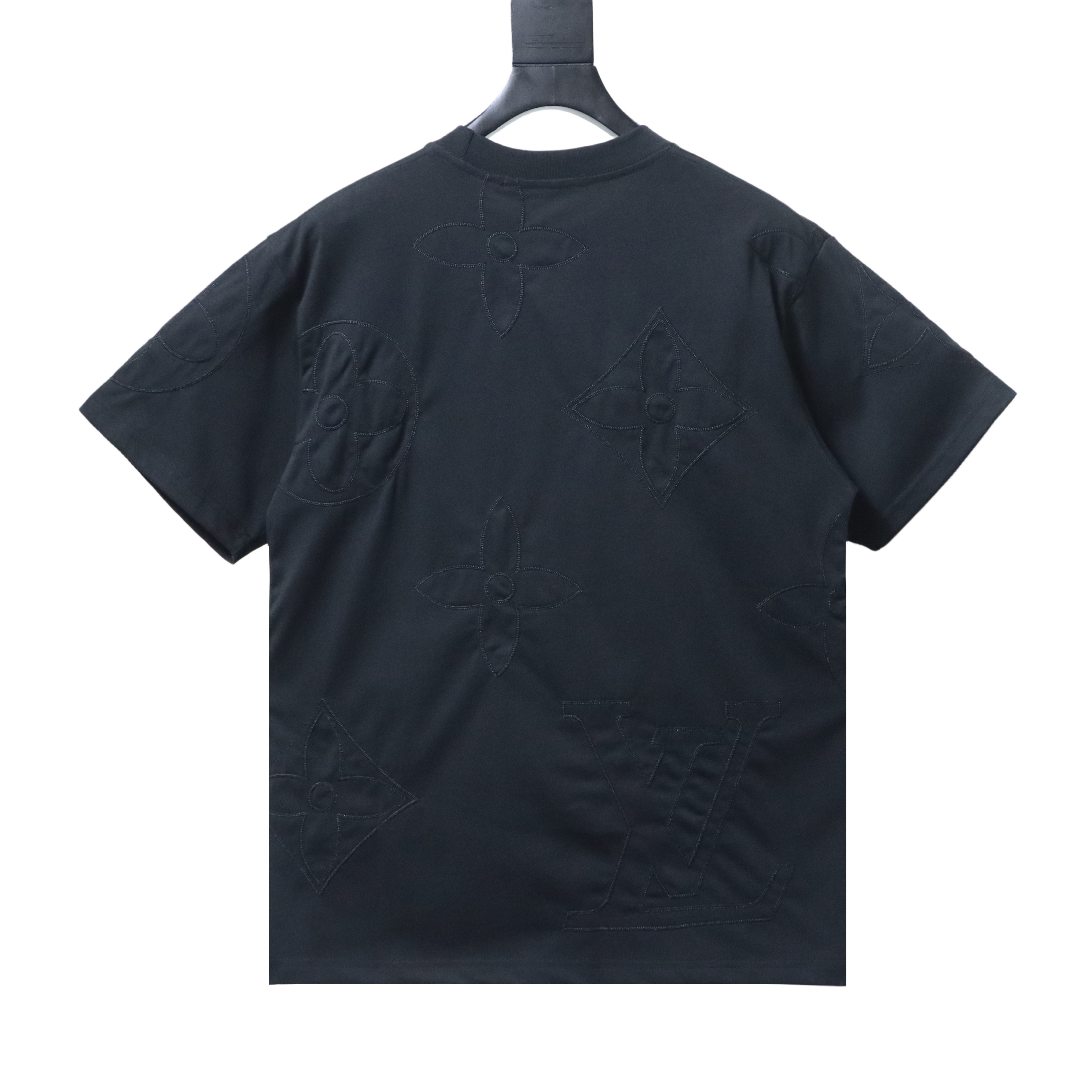 LOUIS VUITTON Triple Flower Embroidery Logo Black White Short Sleeve T-Shirt Style 2