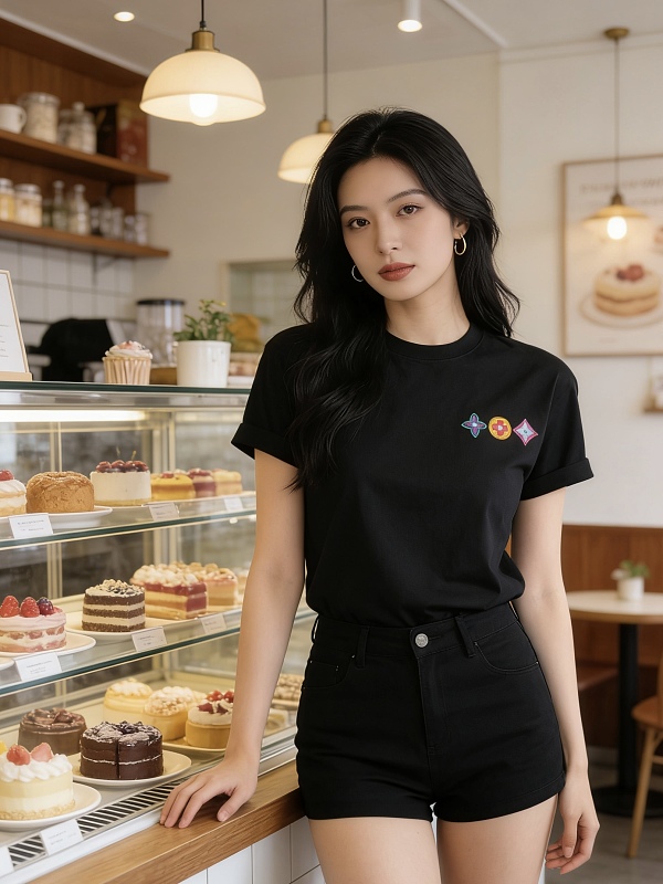LOUIS VUITTON Triple Flower Embroidery Logo Short Sleeve T-Shirt Style 2