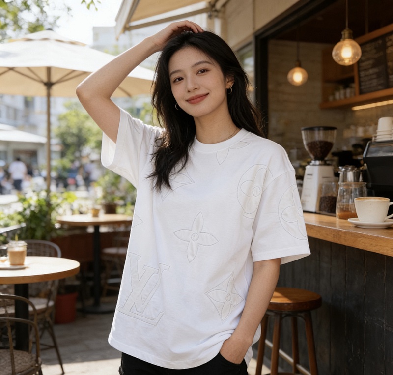 LOUIS VUITTON Triple Flower Embroidery Logo Short Sleeve T-Shirt Style 4