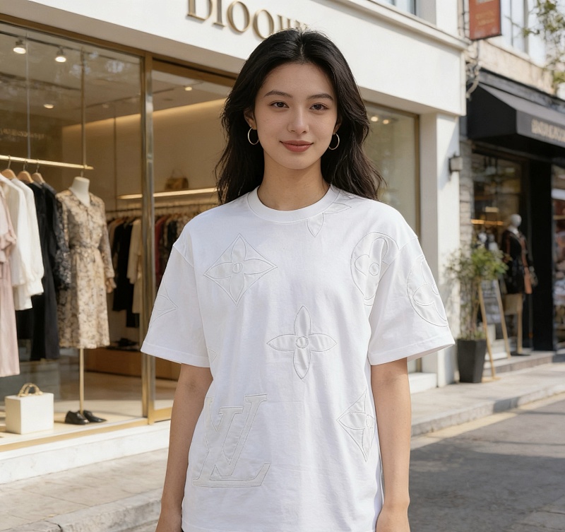 LOUIS VUITTON Triple Flower Embroidery Logo Short Sleeve T-Shirt Style 4