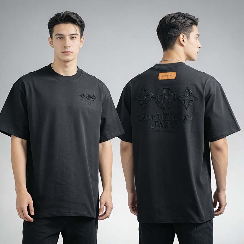 LOUIS VUITTON Triple Flower Embroidery Short Sleeve T-Shirt Style 2
