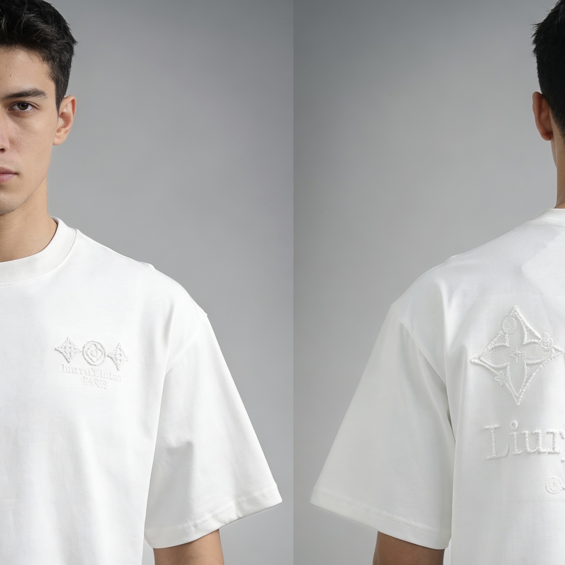 LOUIS VUITTON Triple Flower Embroidery Short Sleeve T-Shirt Style 4