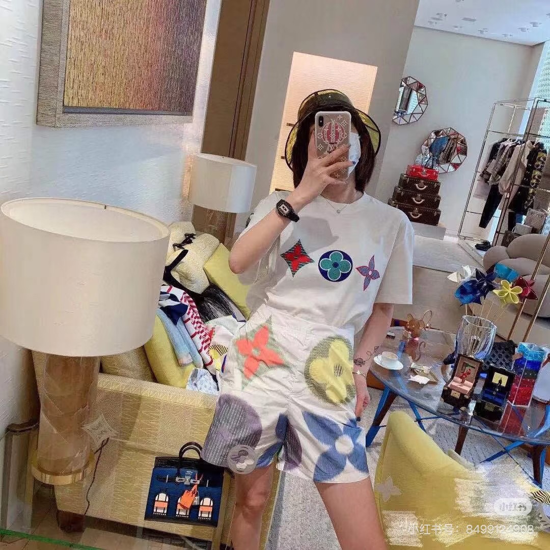 LOUIS VUITTON Triple Flower Print Short Sleeve T-Shirt
