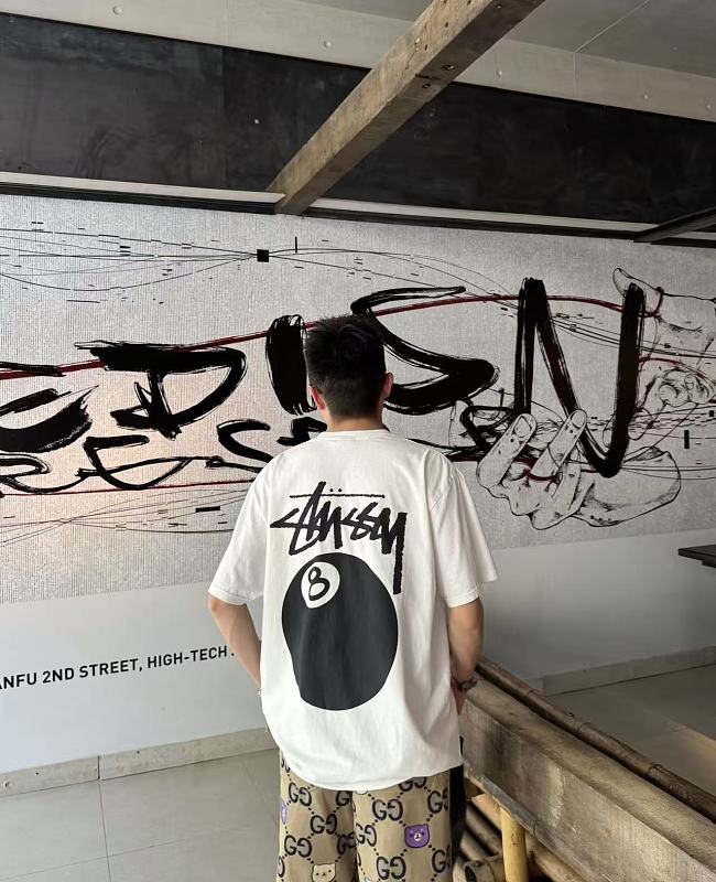 Stussy Black 8 Ball Billiards Print Short Sleeve T-Shirt Style 1