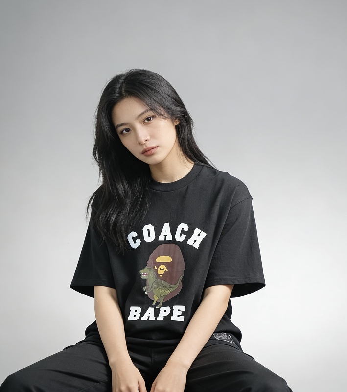 BAPE 26SS Ape Head Coach Collaboration Print Dinosaur Short Sleeve T-Shirt Style 2