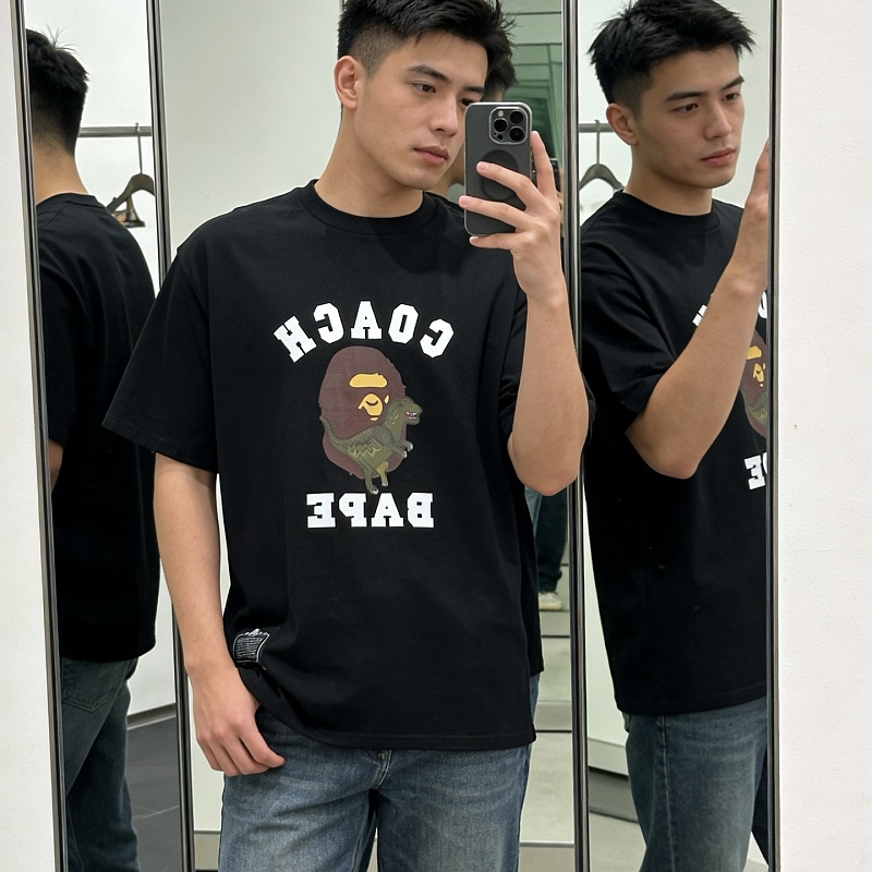 BAPE 26SS Ape Head Coach Collaboration Print Dinosaur Short Sleeve T-Shirt Style 2