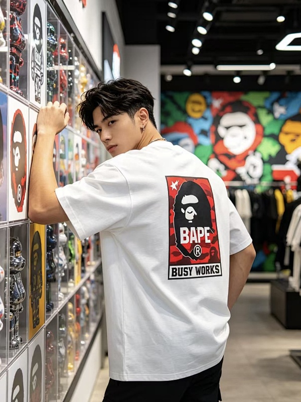 BAPE 26SS Ape Head Front Back Print Red Label Short Sleeve T-Shirt Style 1