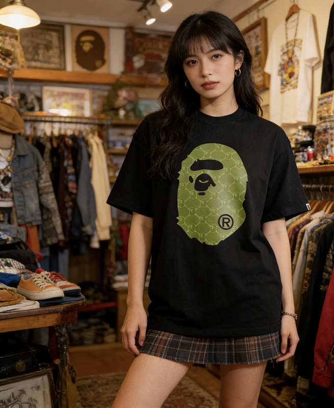 BAPE 26SS Ape Head Print Diamond Monogram Classic Short Sleeve T-Shirt Style 2