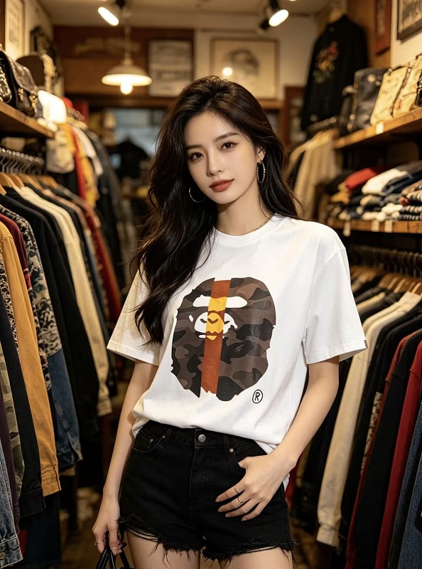 BAPE 26SS Ape Head Print Vertical Stripe Contrast Short Sleeve T-Shirt Style 1