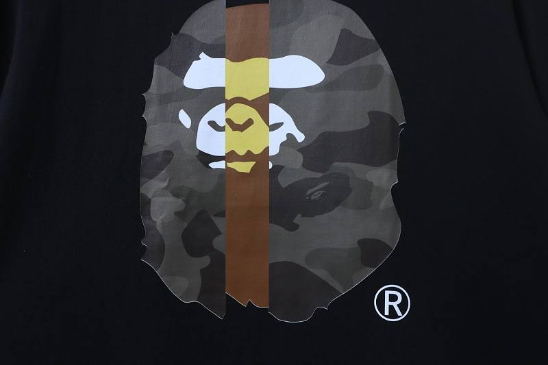 BAPE 26SS Ape Head Print Vertical Stripe Contrast Short Sleeve T-Shirt Style 2