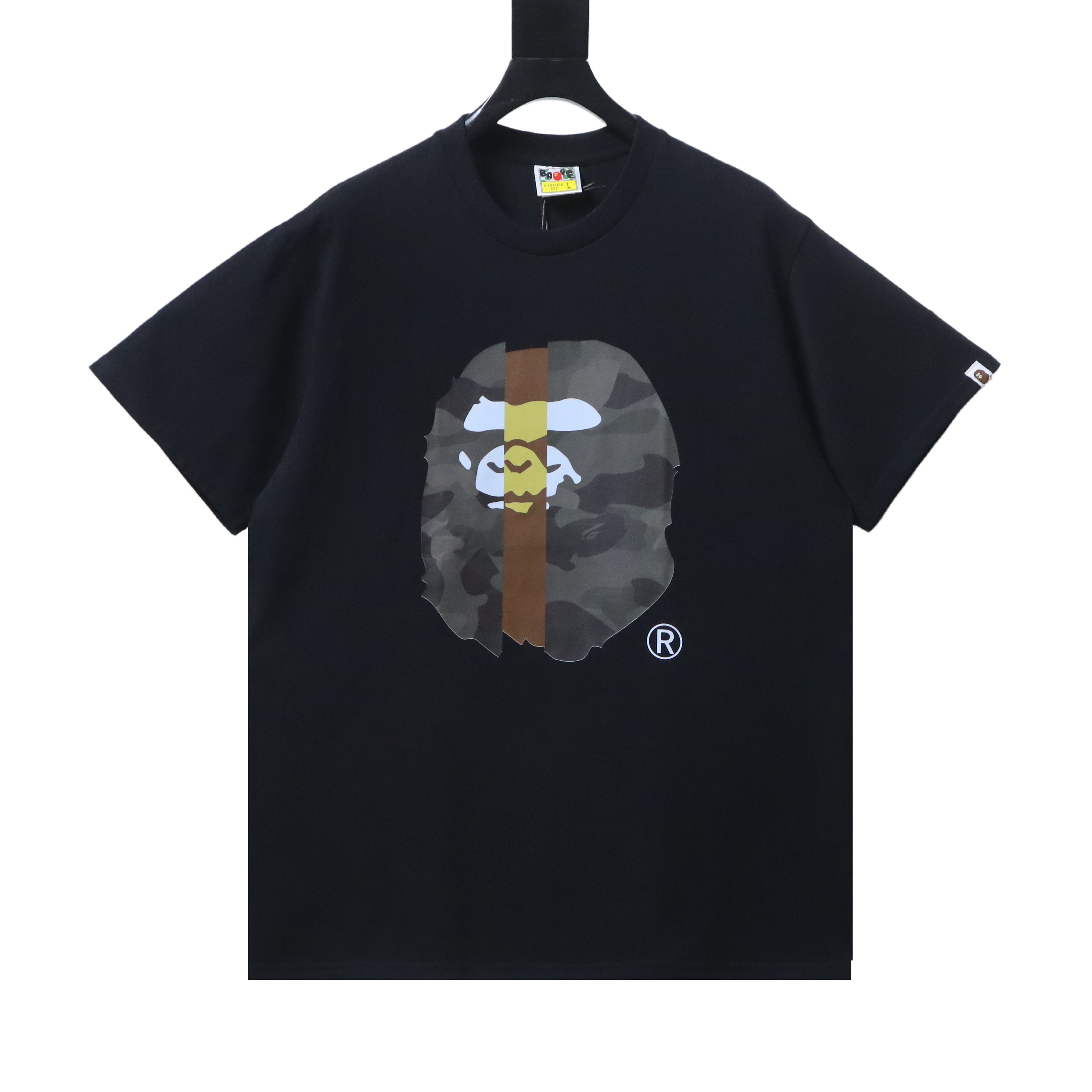 BAPE 26SS Ape Head Print Vertical Stripe Contrast Short Sleeve T-Shirt Style 2