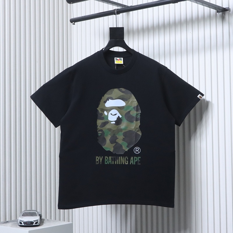 BAPE 26SS Big Ape Head Letter Print Green Camo Classic Green Short Sleeve T-Shirt Style 1