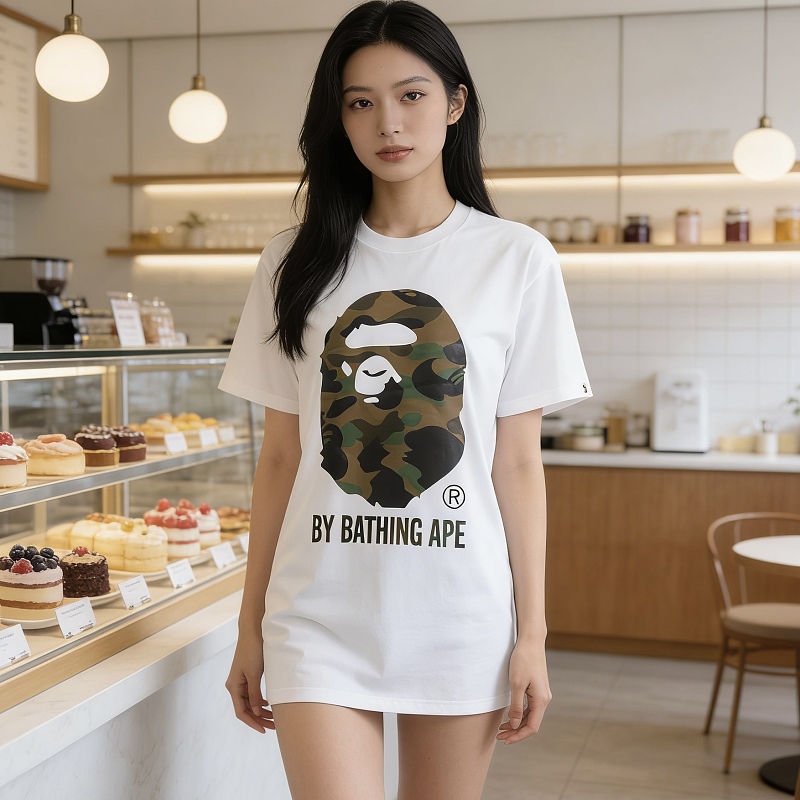 BAPE 26SS Big Ape Head Letter Print Green Camo Classic Green Short Sleeve T-Shirt Style 2