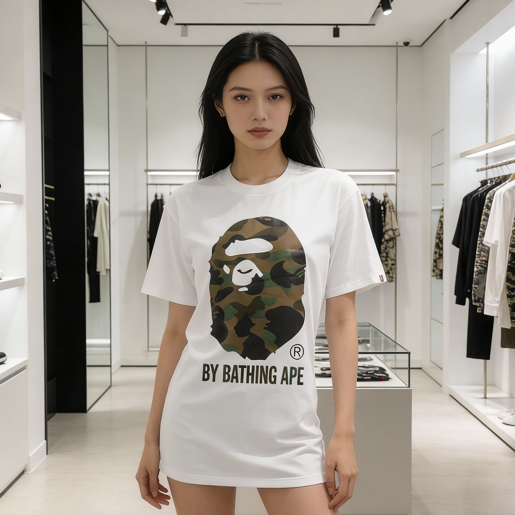 BAPE 26SS Big Ape Head Letter Print Green Camo Classic Green Short Sleeve T-Shirt Style 2