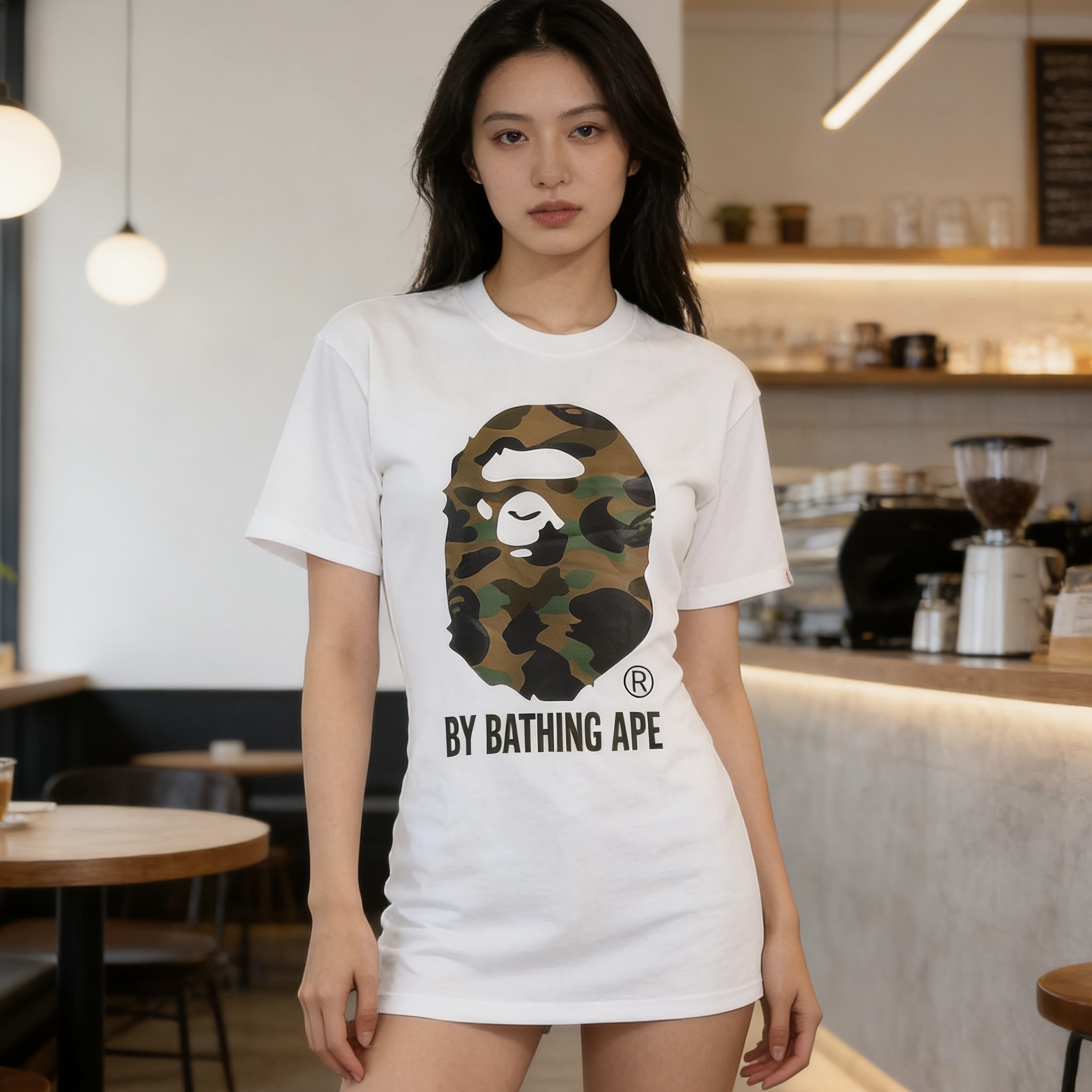 BAPE 26SS Big Ape Head Letter Print Green Camo Classic Green Short Sleeve T-Shirt Style 2