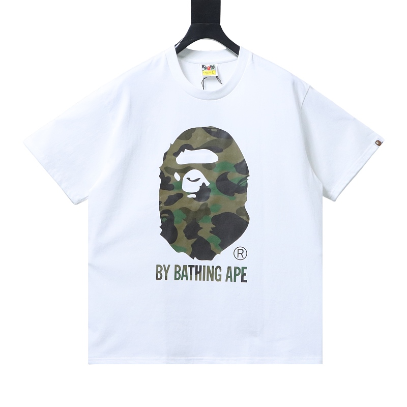BAPE 26SS Big Ape Head Letter Print Green Camo Classic Green Short Sleeve T-Shirt Style 2