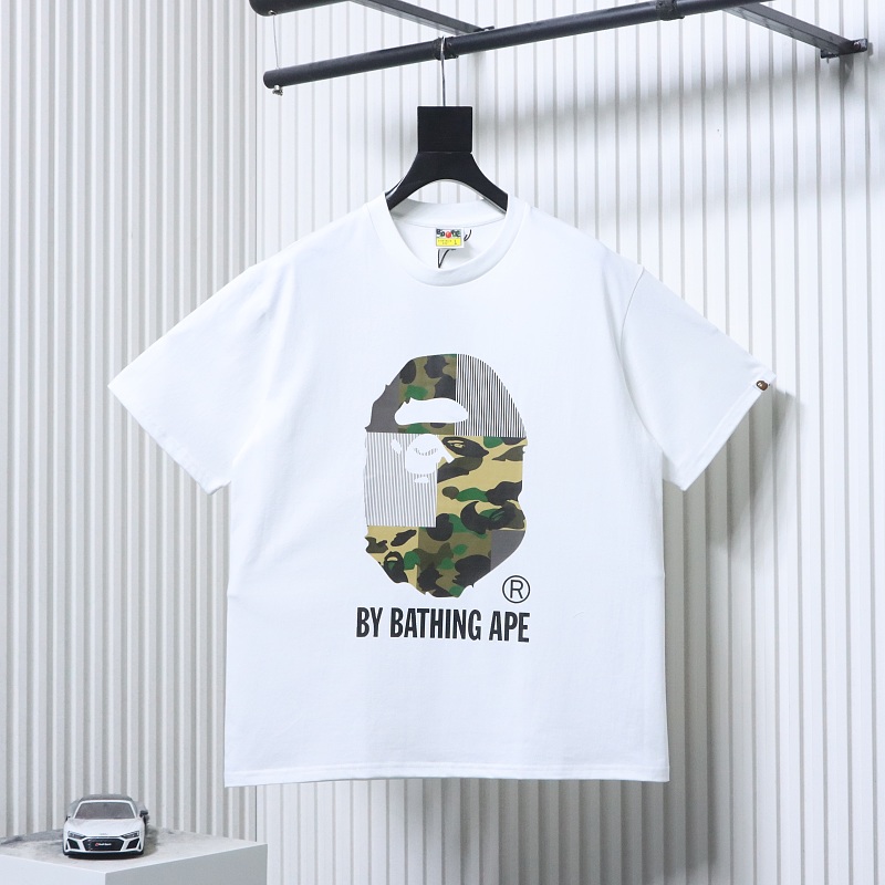 BAPE 26SS Big Ape Head Letter Print Patchwork Camo Short Sleeve T-Shirt