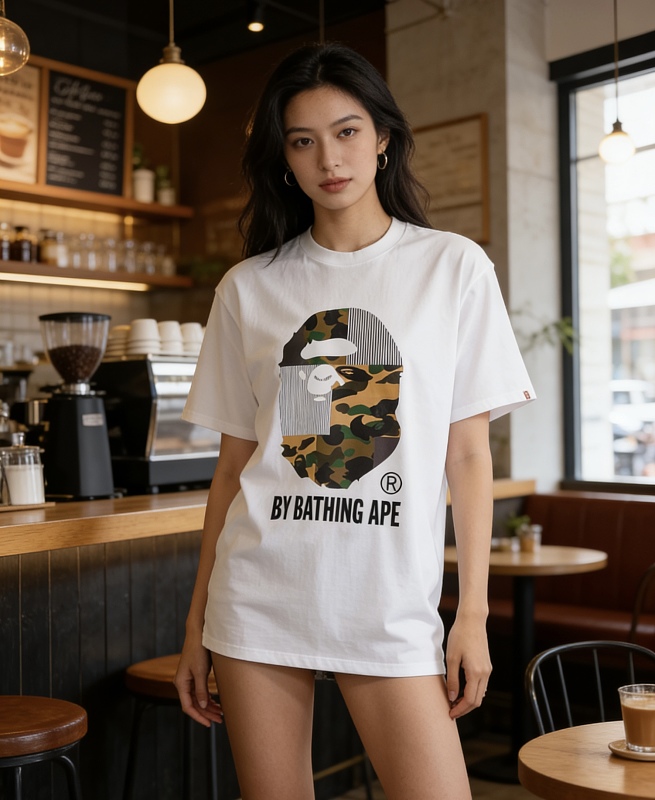 BAPE 26SS Big Ape Head Letter Print Patchwork Camo Short Sleeve T-Shirt