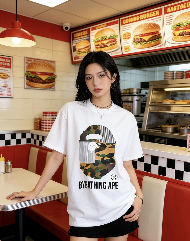 BAPE 26SS Big Ape Head Letter Print Patchwork Camo Short Sleeve T-Shirt