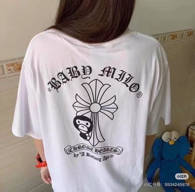 BAPE Ape Head Chrome Hearts Collaboration Classic Letter Print Short Sleeve T-Shirt Style 1