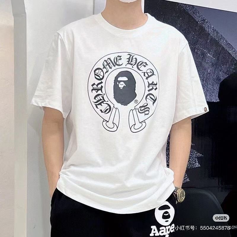 BAPE Ape Head Chrome Hearts Collaboration Classic Letter Print Short Sleeve T-Shirt Style 1