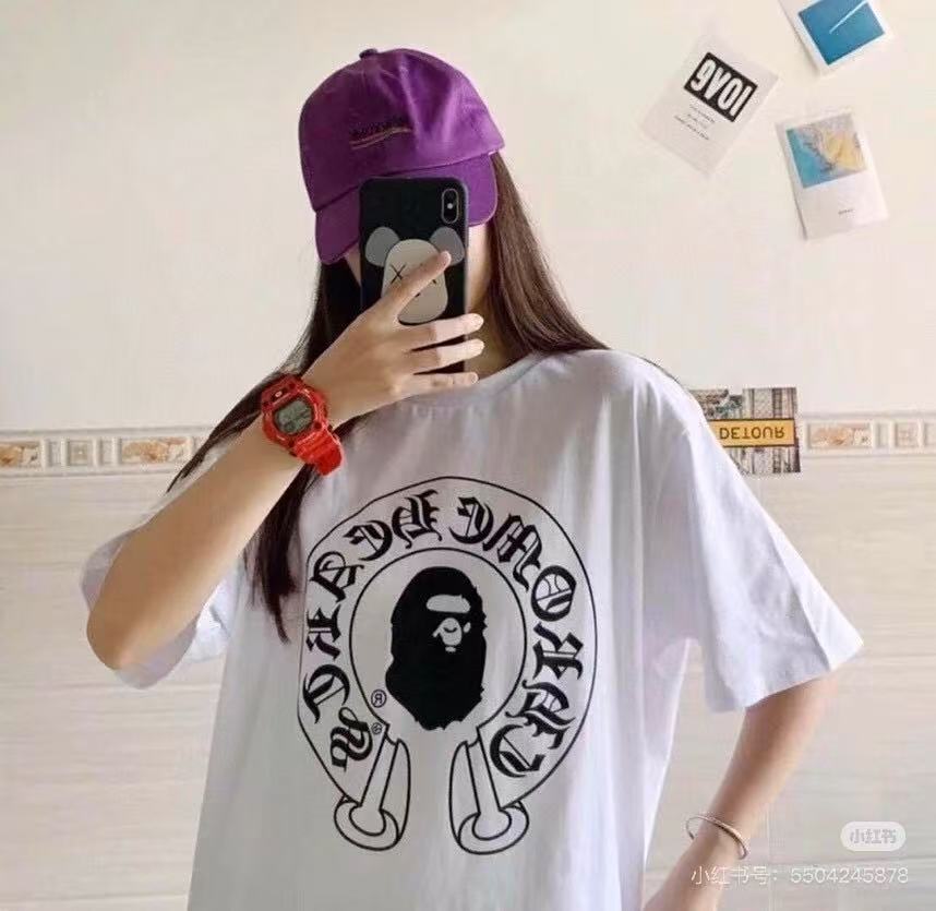 BAPE Ape Head Chrome Hearts Collaboration Classic Letter Print Short Sleeve T-Shirt Style 1