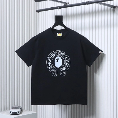 BAPE Ape Head Chrome Hearts Collaboration Classic Letter Print Short Sleeve T-Shirt Style 2 01