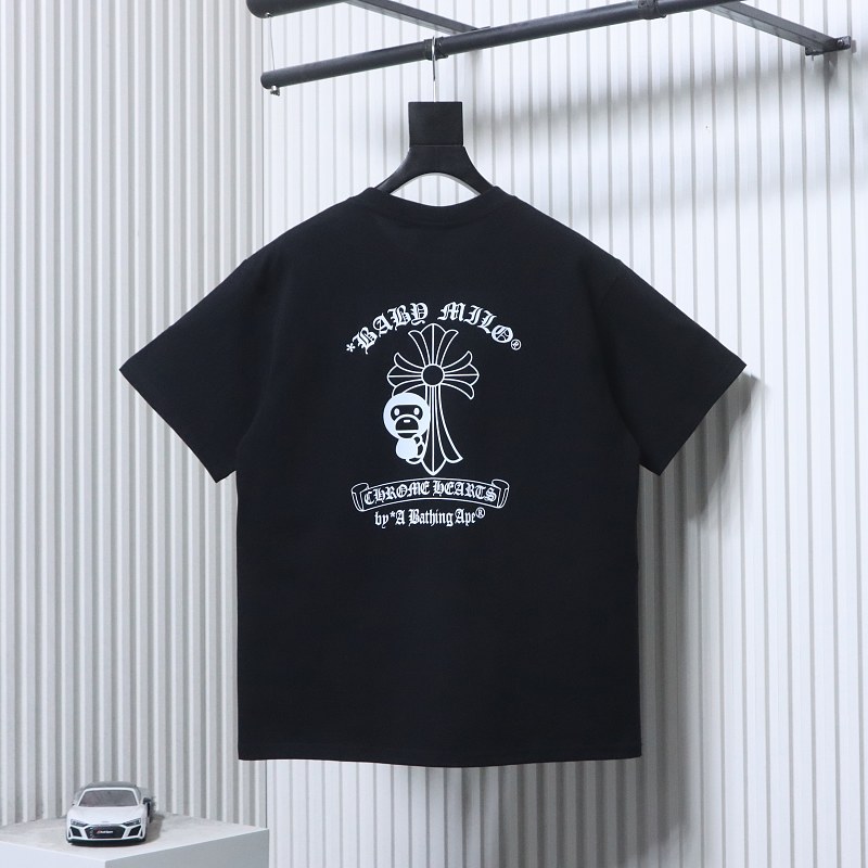 BAPE Ape Head Chrome Hearts Collaboration Classic Letter Print Short Sleeve T-Shirt Style 2