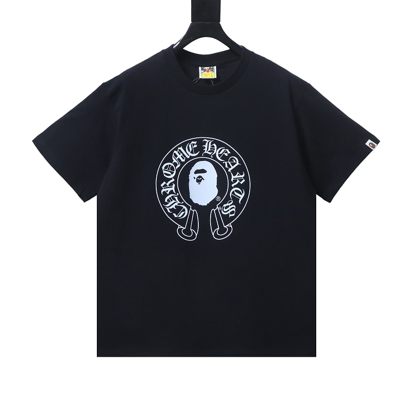 BAPE Ape Head Chrome Hearts Collaboration Classic Letter Print Short Sleeve T-Shirt Style 2