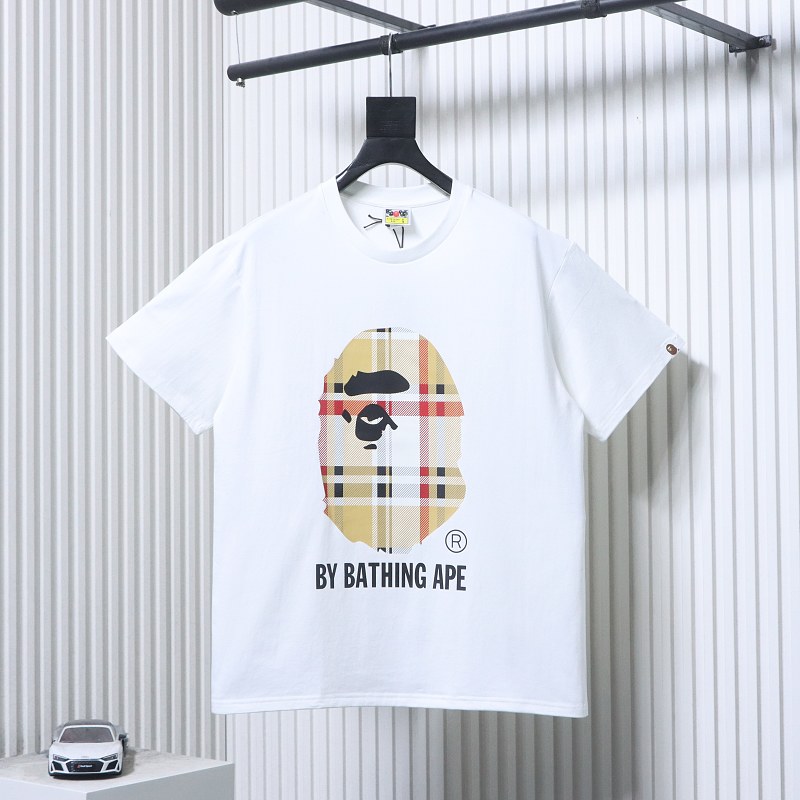BAPE Ape Head Letter Print Check Short Sleeve T-Shirt Style 1
