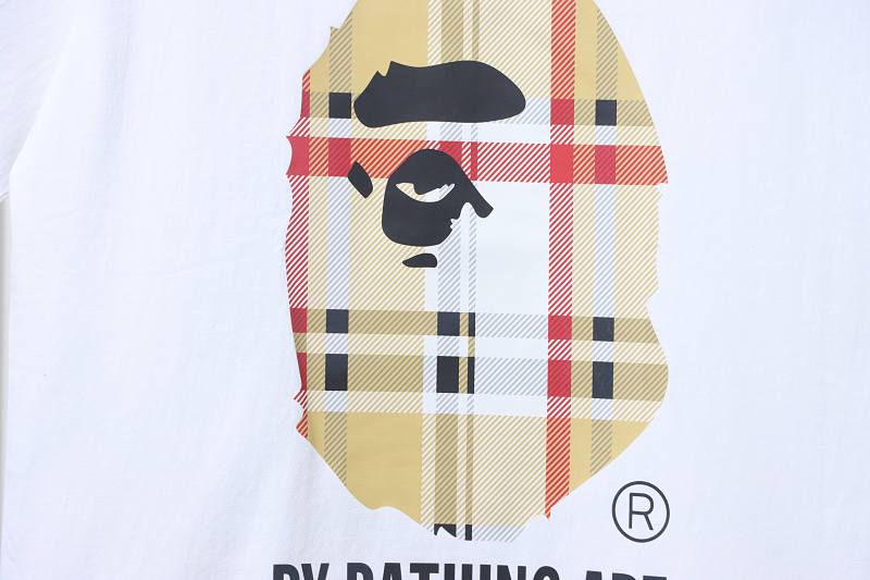 BAPE Ape Head Letter Print Check Short Sleeve T-Shirt Style 1