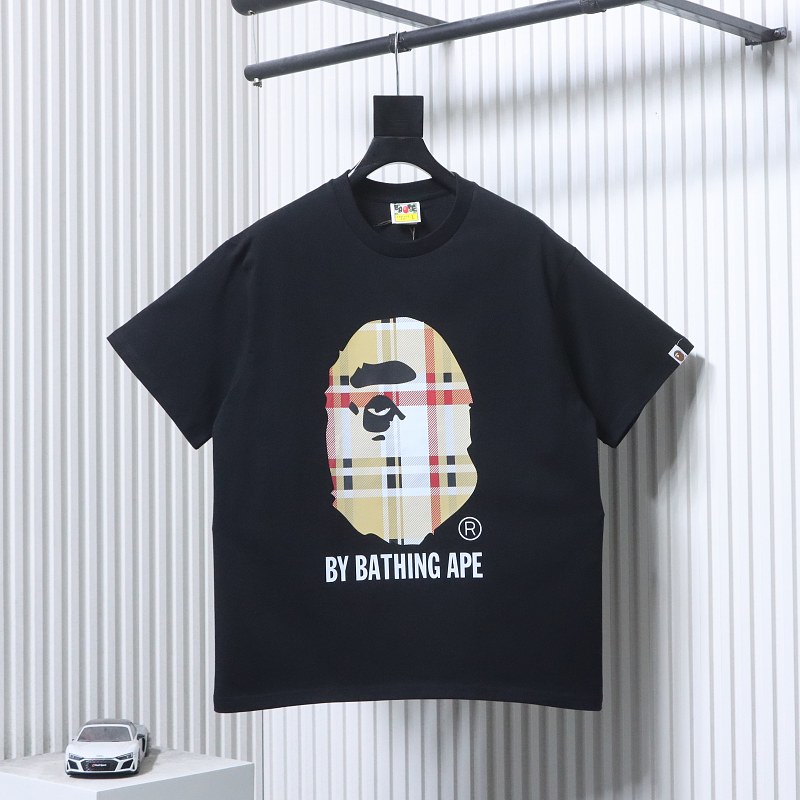 BAPE Ape Head Letter Print Check Short Sleeve T-Shirt Style 2