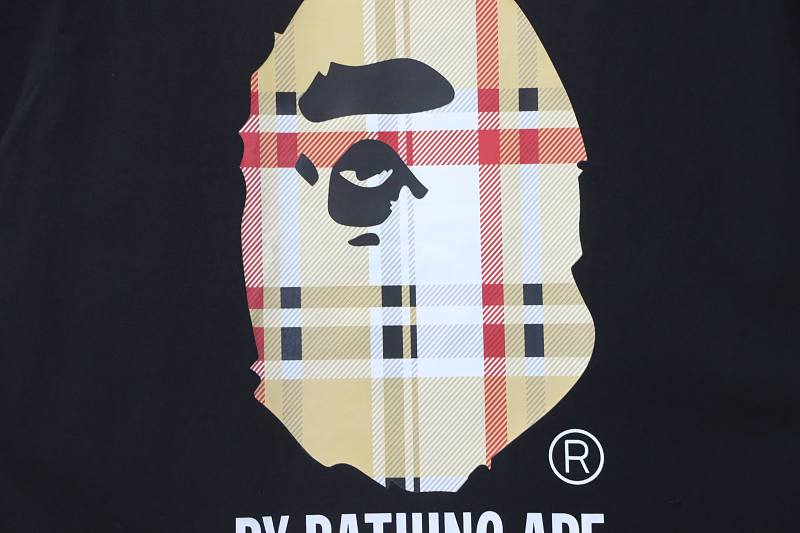 BAPE Ape Head Letter Print Check Short Sleeve T-Shirt Style 2