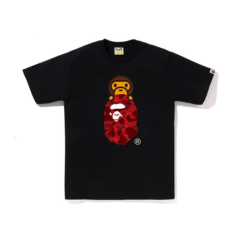 BAPE Black Red Black Yellow Short Sleeve T-Shirt Style 1015