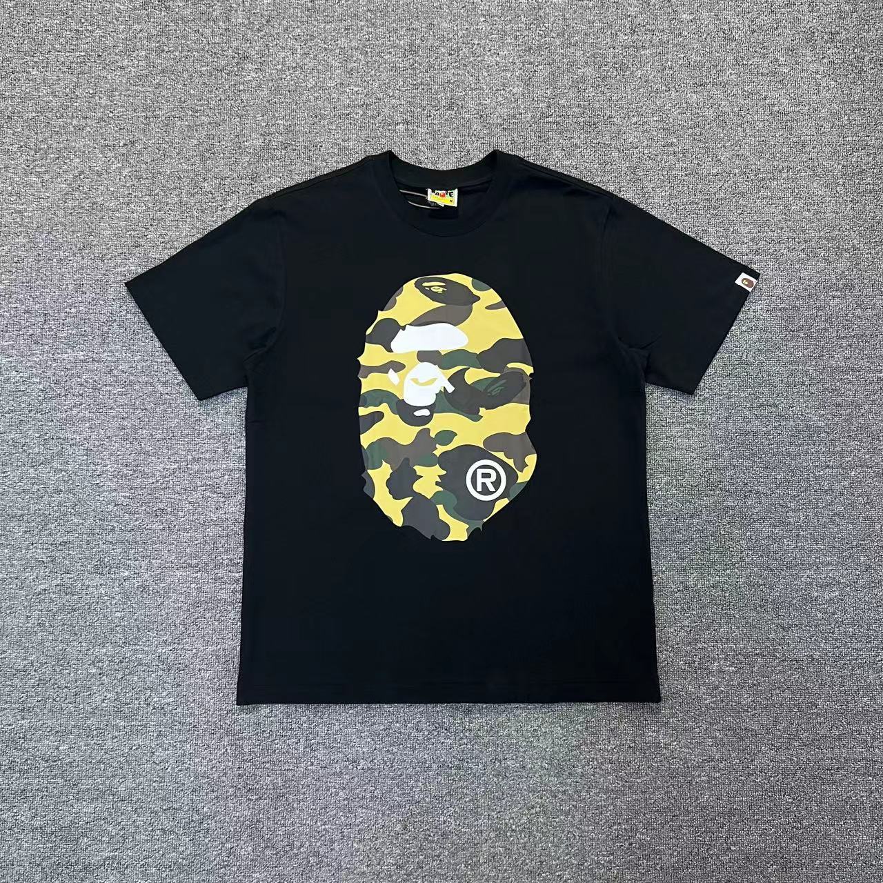 BAPE Black Yellow Black Green Short Sleeve T-Shirt Style 1003