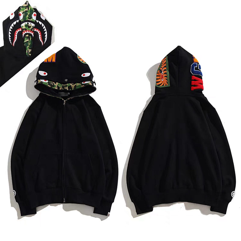 BAPE Double Hood Black Green Black Pink Hoodie Style 2391