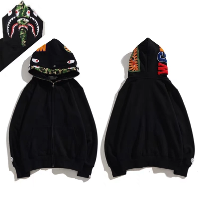 BAPE Double Hood Black Green Black Pink Hoodie Style 2391 01
