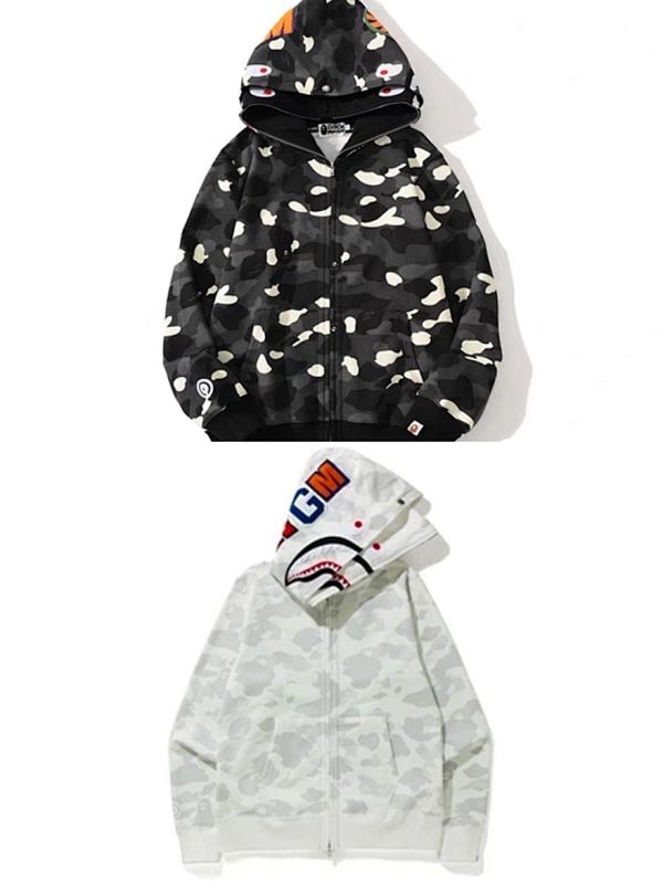 BAPE Double Hood Black White Hoodie Style 2356