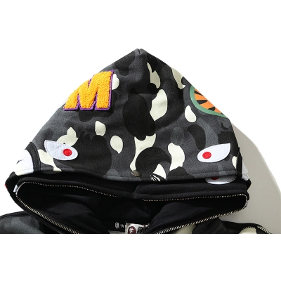 BAPE Double Hood Black White Hoodie Style 6005 01