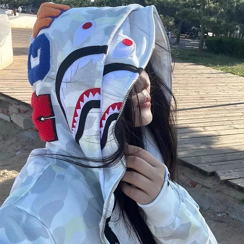 BAPE Double Hood Black White Hoodie Style 6005