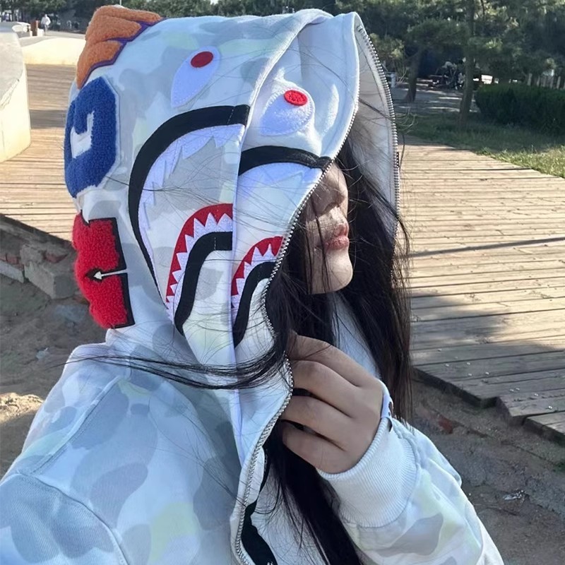BAPE Double Hood Black White Hoodie Style 6005