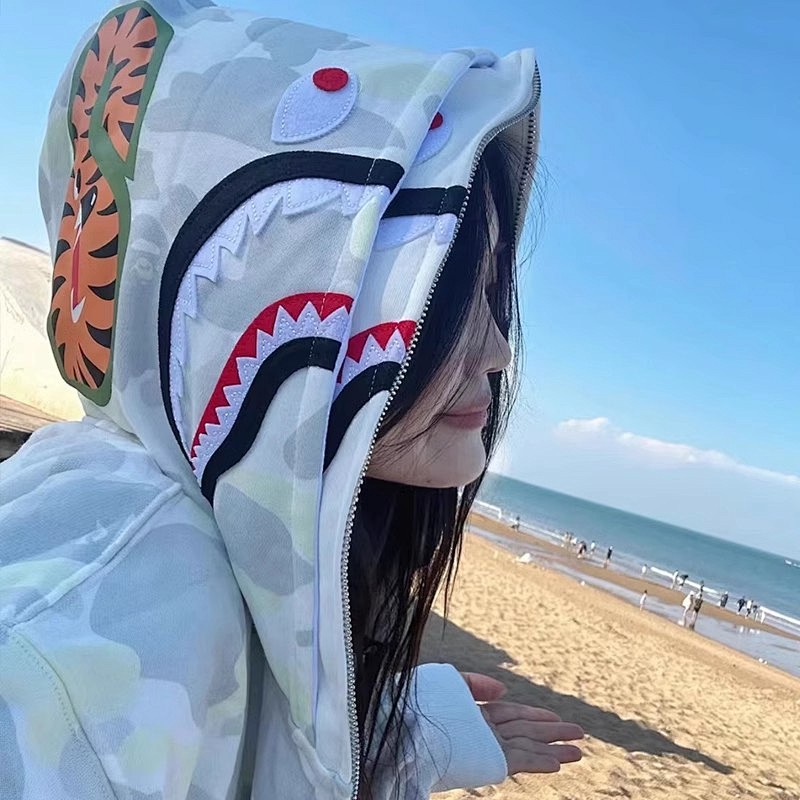 BAPE Double Hood Black White Hoodie Style 6005