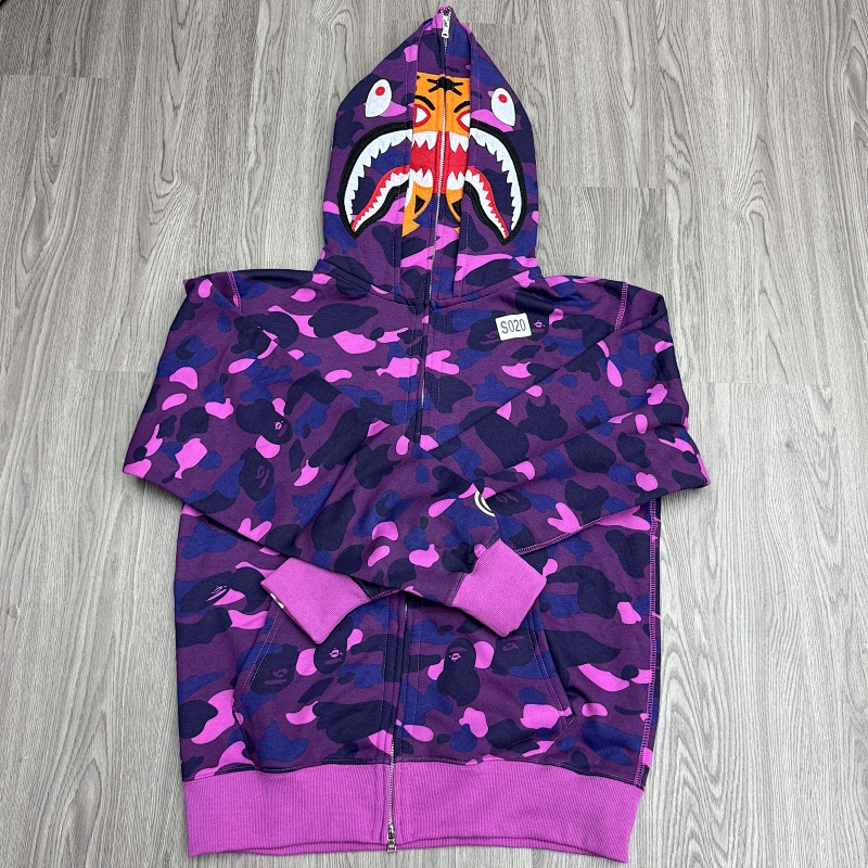 BAPE Tiger Head Double Hood Purple Hoodie Style 6776