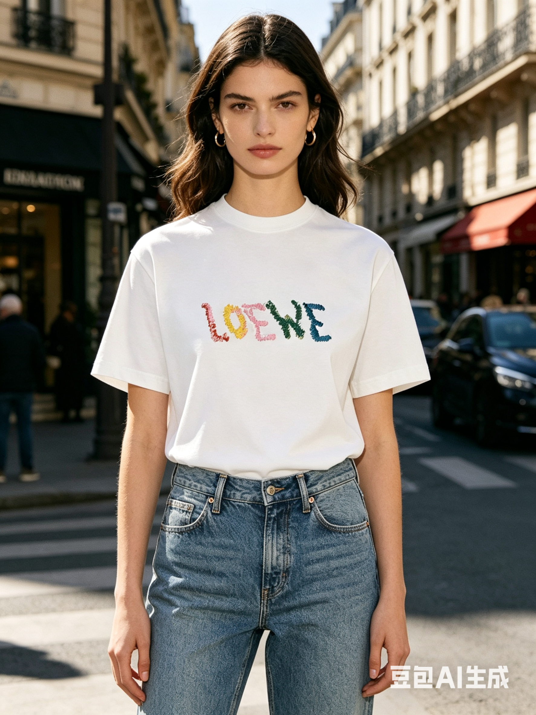 Loewe 24SS Rainbow Letter Embroidered Short Sleeve T-Shirt -1