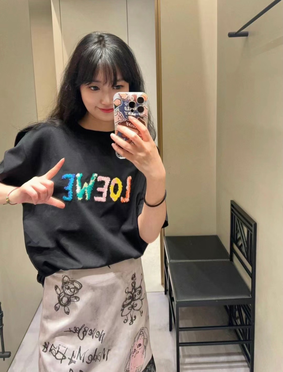 Loewe 24SS Rainbow Letter Embroidered Short Sleeve T-Shirt -2