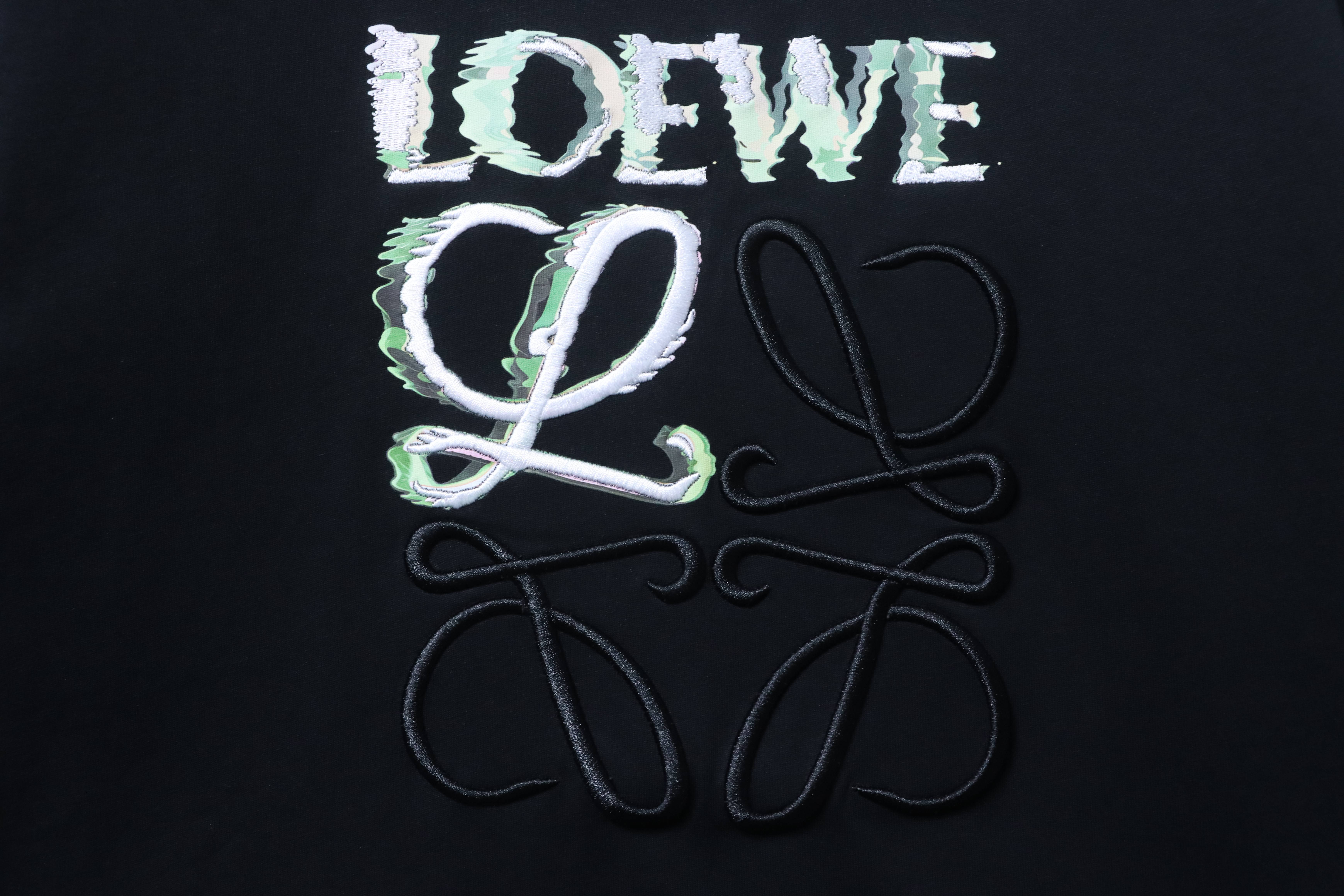 Loewe 24SS Semi Hand-Drawn Graffiti Embroidered Logo Short Sleeve T-Shirt -1